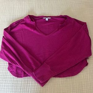Pink cropped waffle knit shirt